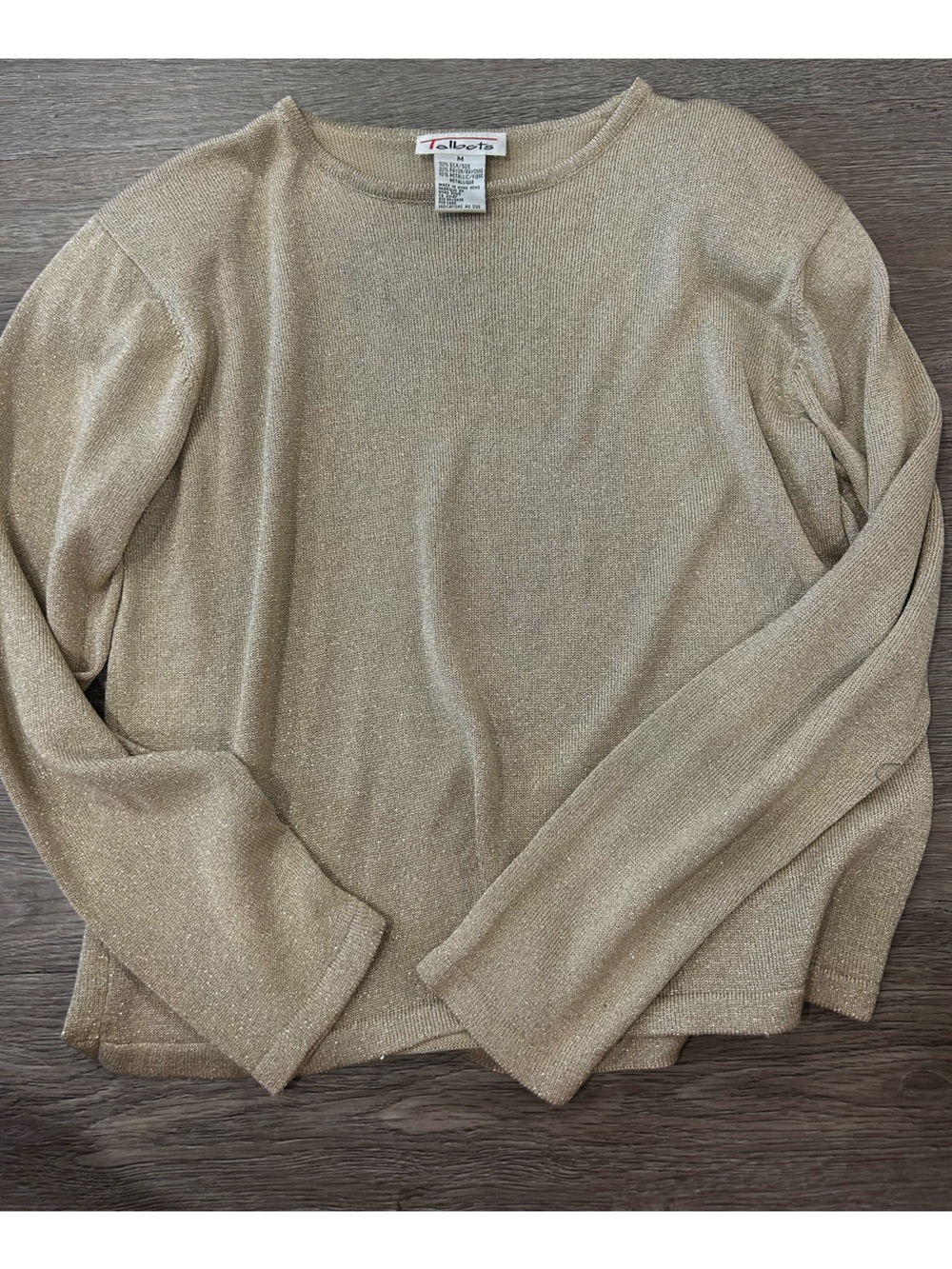 Talbots Silk Metallic Crewneck Sweater in Champagne
